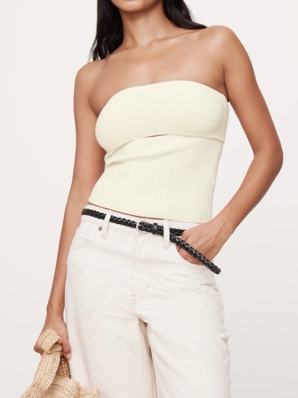 Banana Republic NWT Sculpted Cut-Out Cropped Top in Iced Vanilla Ivory, Size XXL